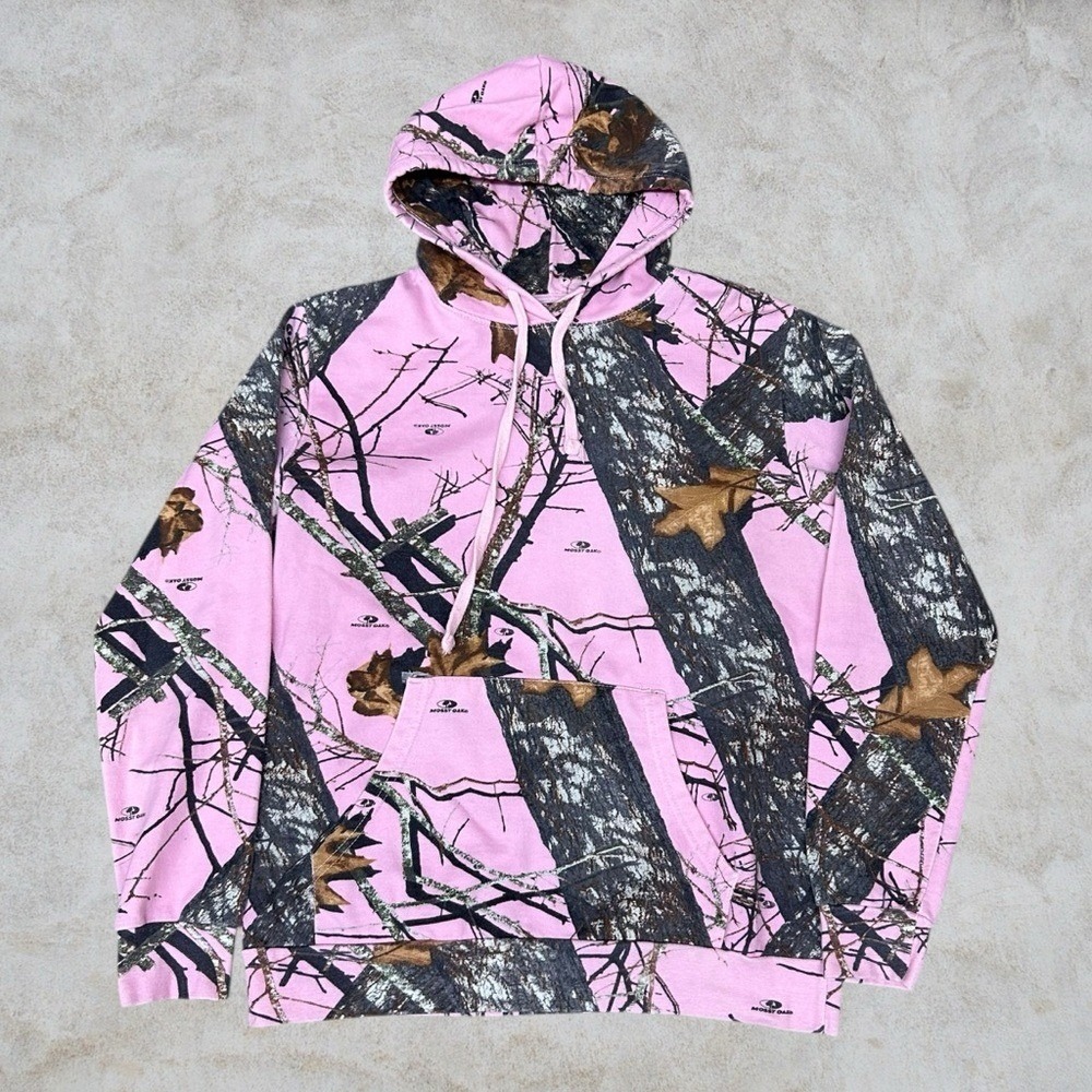 Mossy Oak Hoodie Womens Medium Pink Realtree Camo Pullover Boxy Y2K Sweatshirt